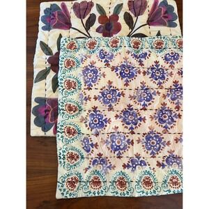 Natural Life Quilted Floral Block Print Floor Pillow Cover 26x26 Boho Kantha lot